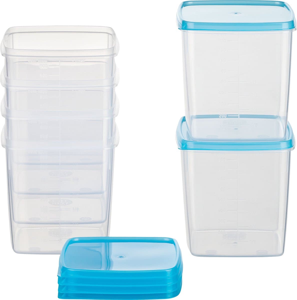 Kigima diepvriescontainer vierkant 11x11x11,7 cm 1L (6 stuks) lichtblauw
