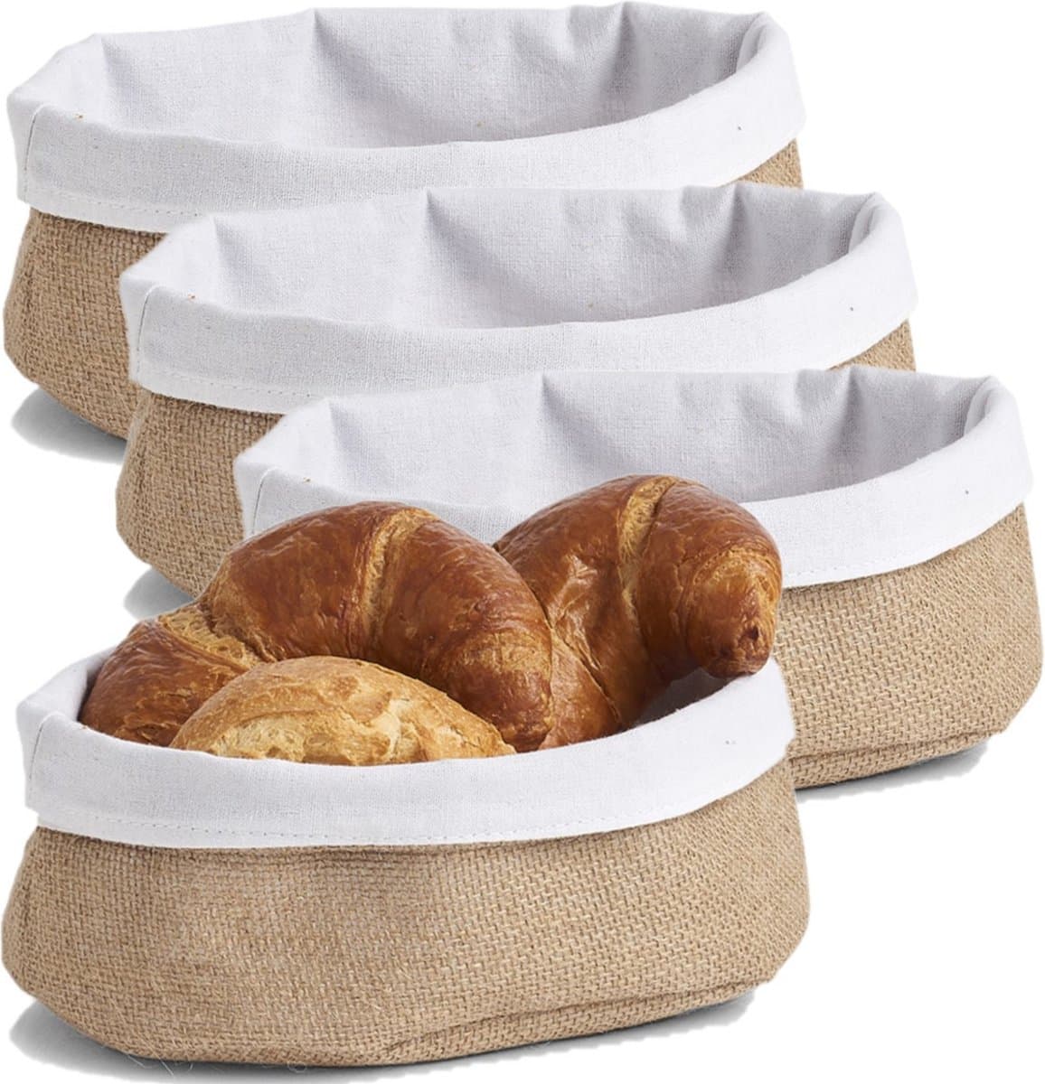 Zeller Broodmandje - 4x - jute - 22 x 15 cm - serveermandjes - ovaal
