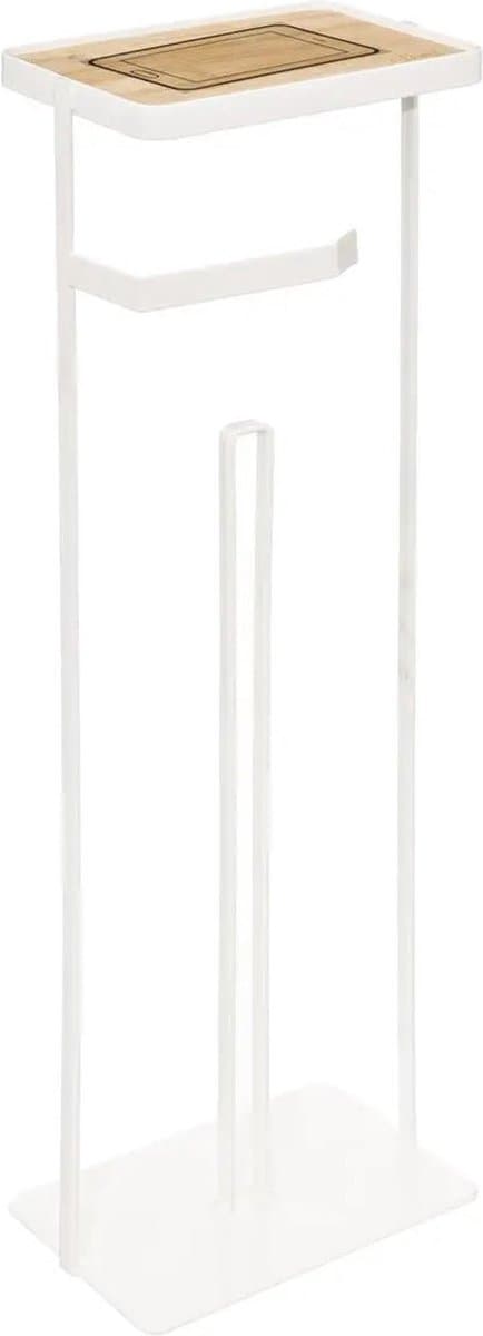 5five Toiletrolhouder met bamboe plank - Wit, 59 cm