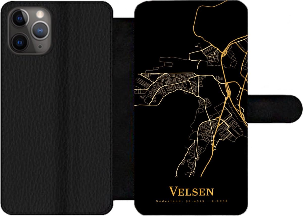Telefoonhoesje Geschikt voor iPhone 11 Pro telefoonhoesje - Velsen - Kaart - Gold - Met vakjes - Wallet case met magneetsluiting
