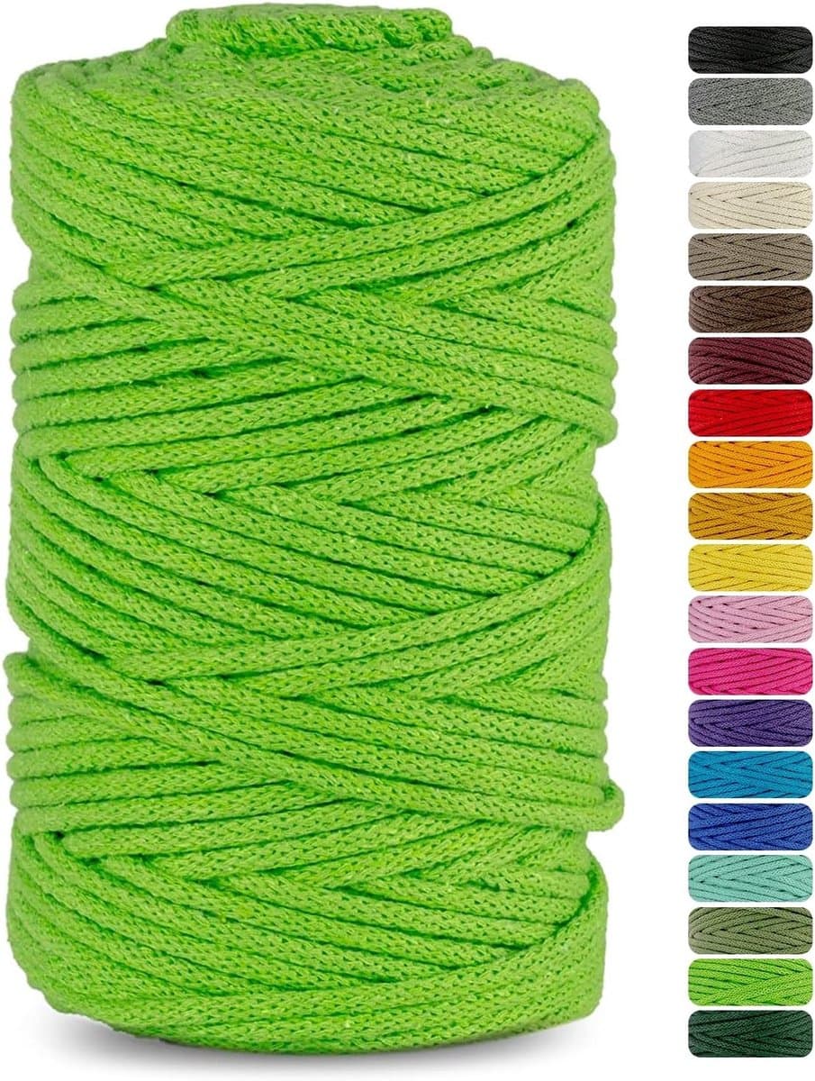 Katoenen Koord 3 mm, 100 m Natuurlijk Koord voor Macramé, Tuin en Creatieve Projecten, Lichtgroen