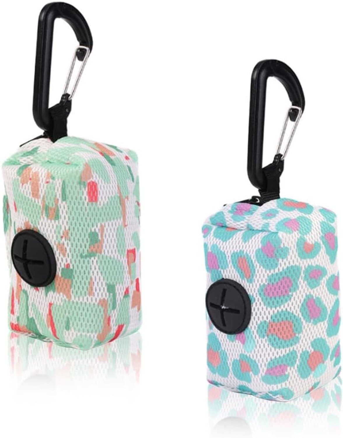 Set van 2 Mesh Zak Dispensers, Zachte Hondenpoepzak Dispenser met Carabiner, Handige Hondenafvalverzameling voor Wandelen en Hardlopen