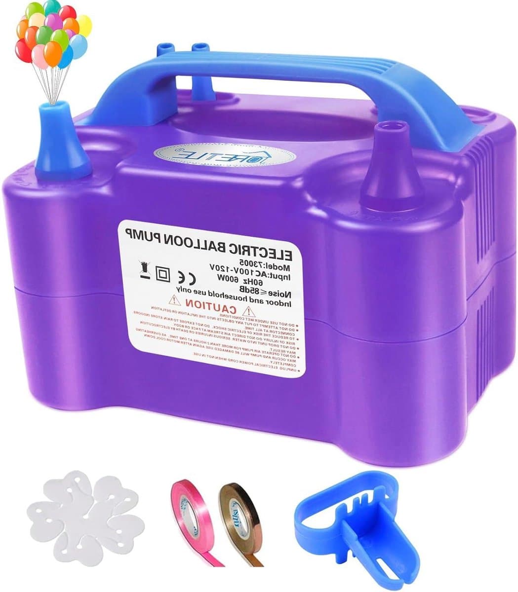 Elektrische Ballonnenpomp - Ballonpomp Dubbele Mondstuk - Feesten Decoratie - Krachtige 400W Motor - 670 g - Paars