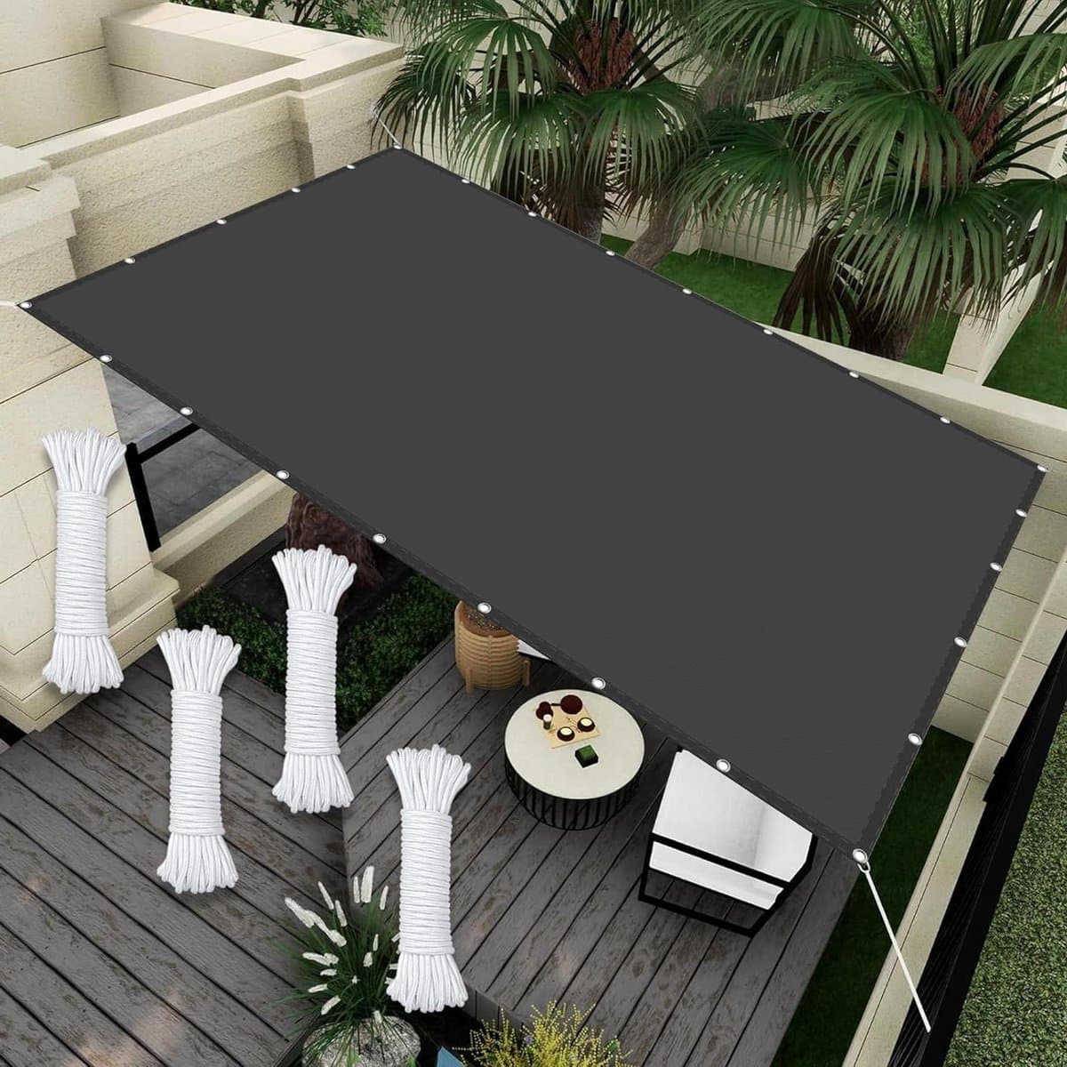 Schaduwnet Schaduwdoek - Zonnedoek Tuin - Buitenruimte Creëren - 98% Uv-Blok - 0.7 x 3.4 m - Donkergrijs
