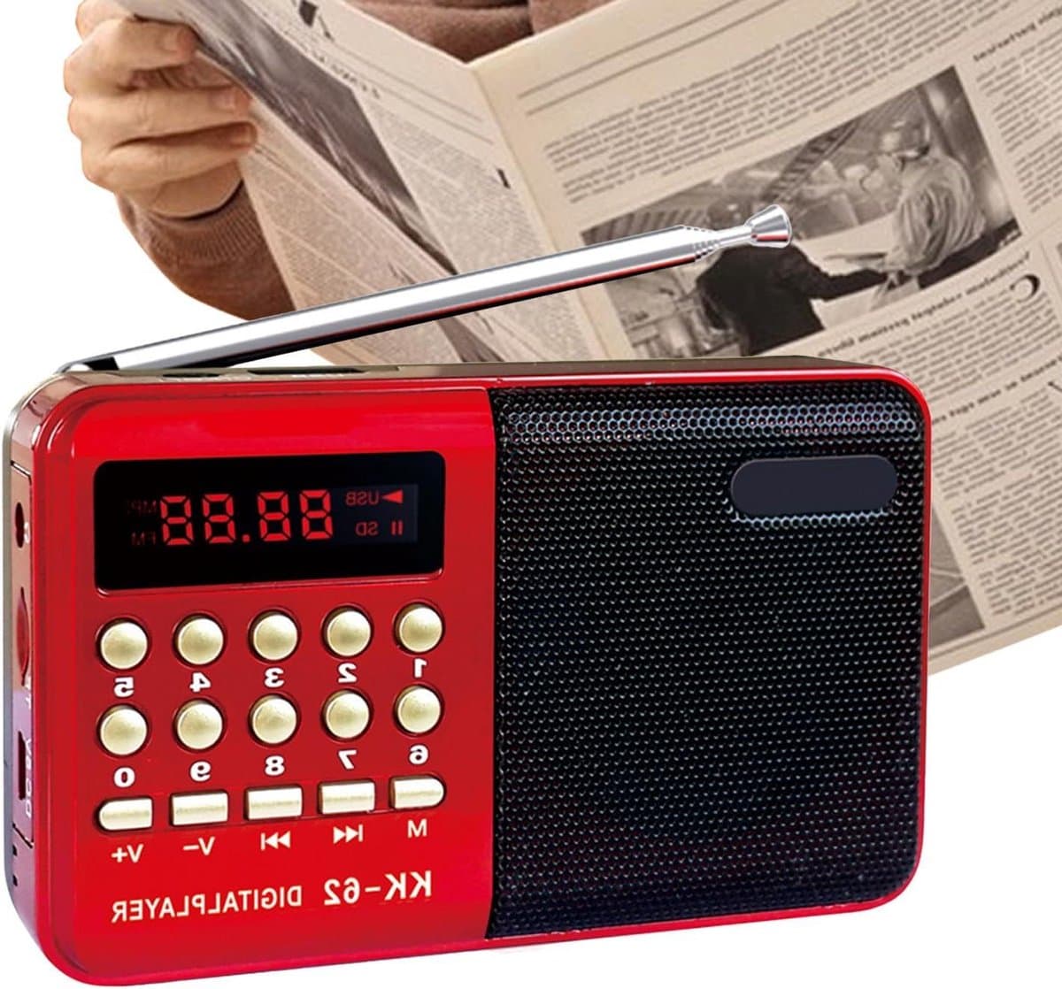 Kleine Radio - Draagbare Luidspreker - Muziek Luisteren - Verbeterde Antenne Ontvangst - 10 x 2.8 x 6.5 cm - Rood