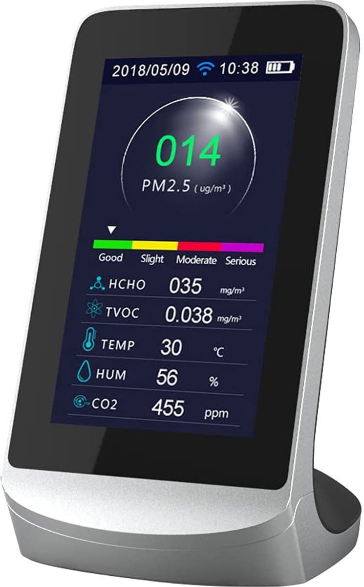 Luchtkwaliteit Monitor - Gas Detector - Binnenklimaat Meten - Wifi App Connectie - 3000 mAh Batterij - Zwart