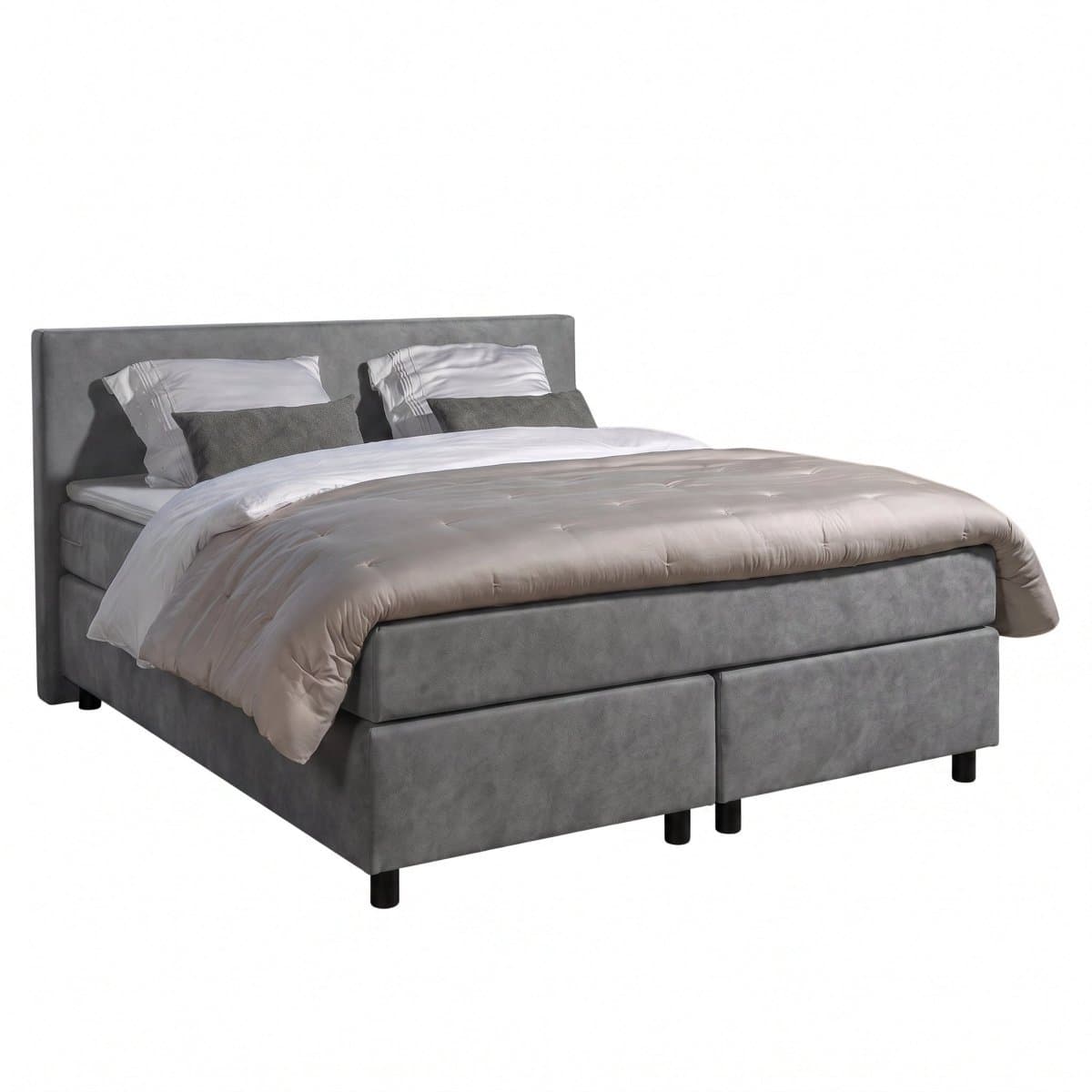 Mörgenn Boxspring Amsterdam - Pocketvering - Grafiet Lederlook - 100x220 cm - Inclusief Dekbed en Kussens