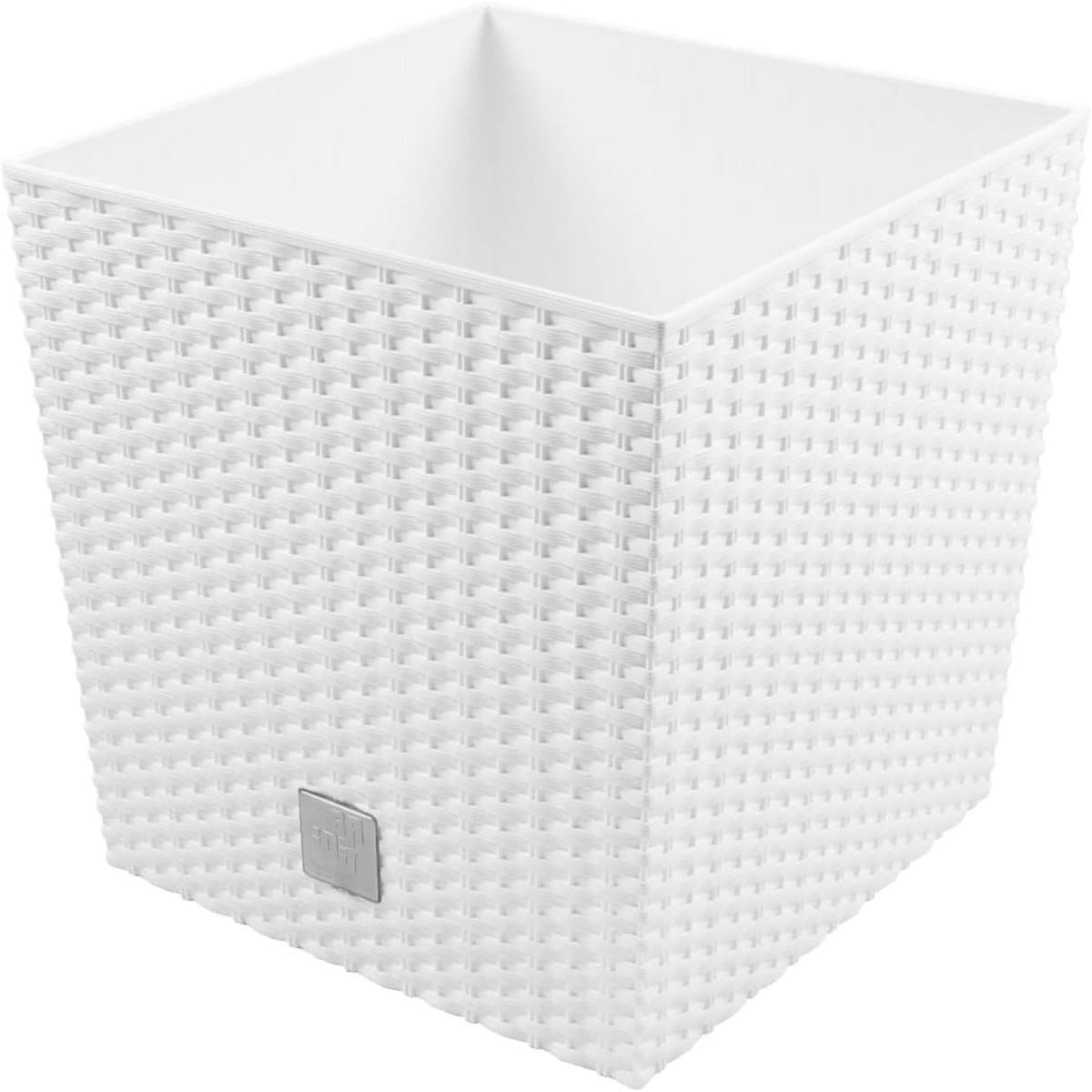 Bloempot Lage Stijl - Plantenbak Binnen - Planten Verzorgen - Verwijderbare Binnenvoering - 40 cm Hoog - Wit