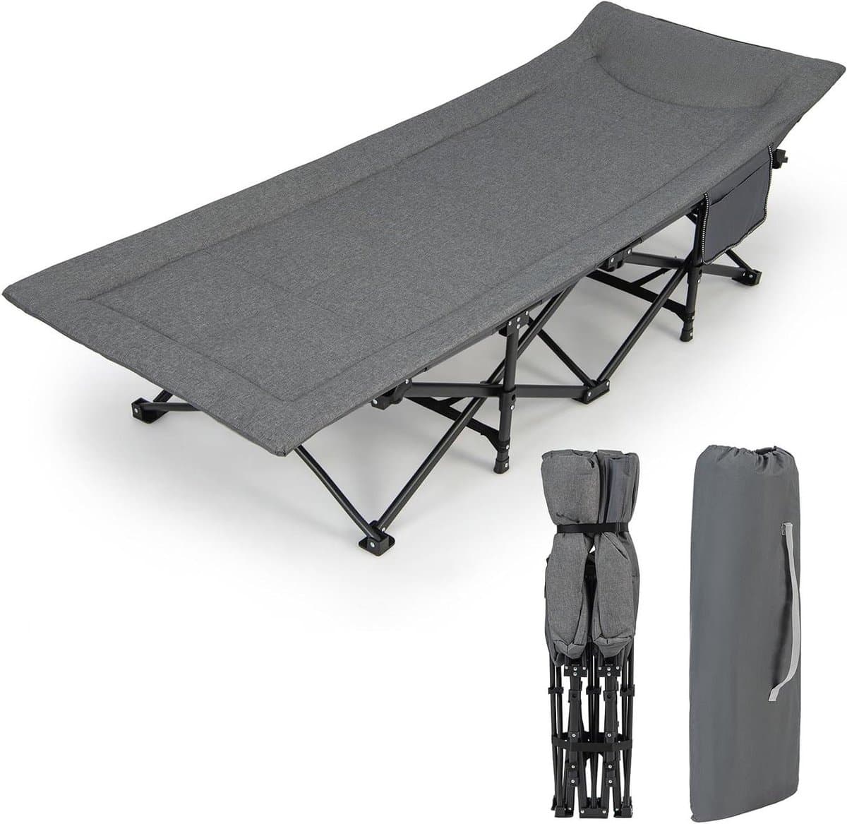 Camping Bed - Vouwbed Buiten - Ontspannen Kamperen - Hoge Draagkracht - 190 x 68 cm - Grijs