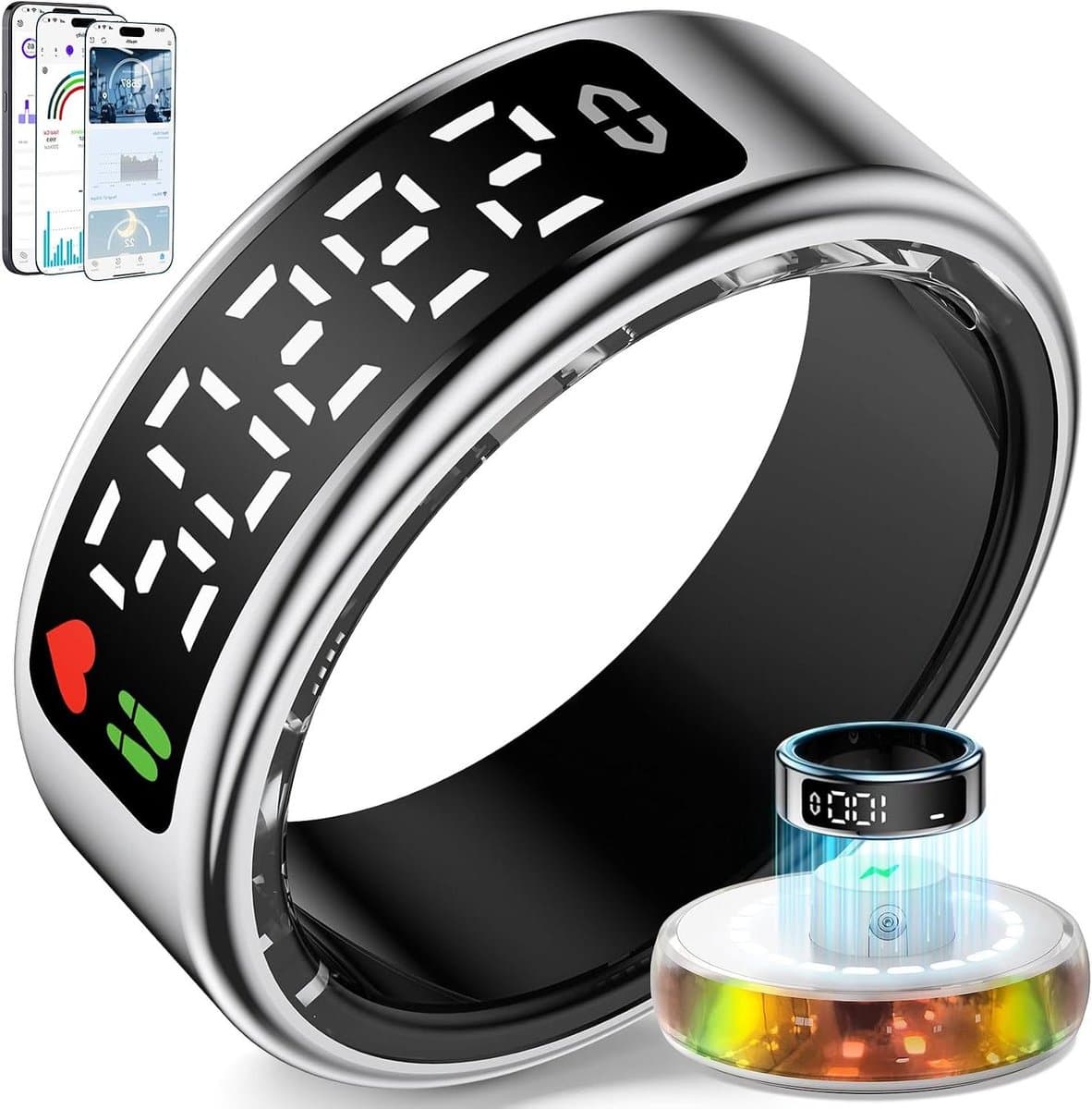 Slimme Ring - Fitness Tracker - Gezondheid Monitoren - Touchscreen Display - 8 Maten Beschikbaar - Zilver