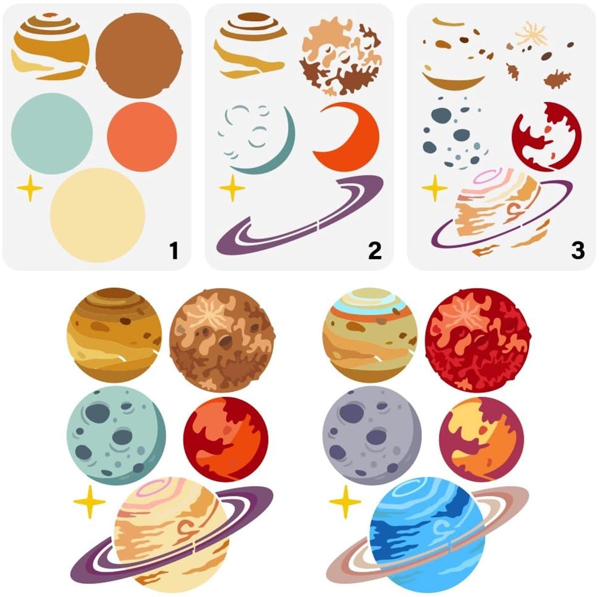 3PCS Laagged Planet Schilderstencils 21x29.7cm Plastic PET Sjablonen voor Schilderen van Aarde, Saturnus en Mars - Creatieve Tekeningen voor Muur, Meubels en Vloeren