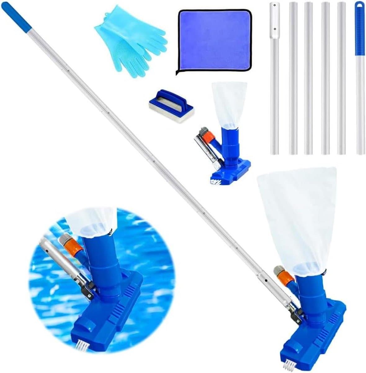 Zwembadstofzuiger - Poolreiniger - Zwembad Onderhoud - Verstelbare Staaf - 21 Meter - Blauw