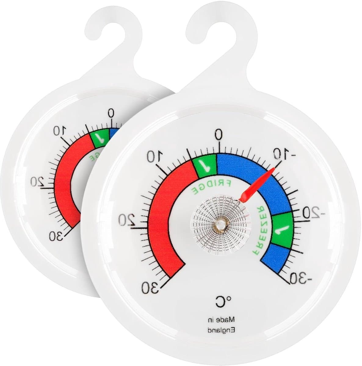 Koelkastthermometer Duo-set - Vriezer meter - Voedsel bewaren - Gekleurde zones - 65 mm - Wit