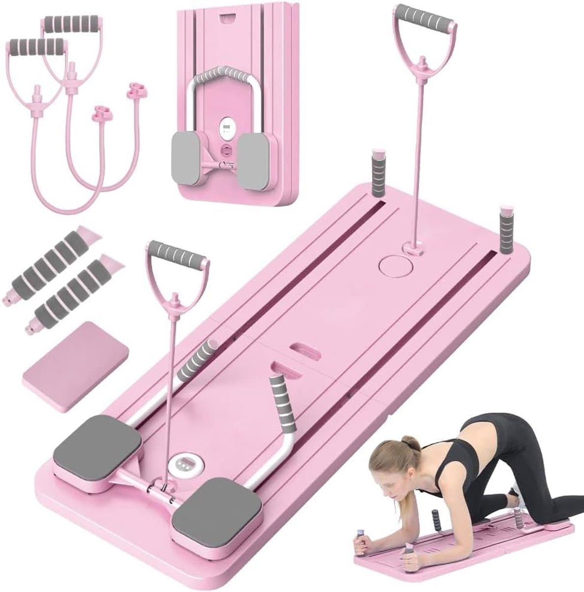Pilates Board - Fitness Platform - Thuis Trainen - Automatische Rebound - 106 x 41 cm - Roze