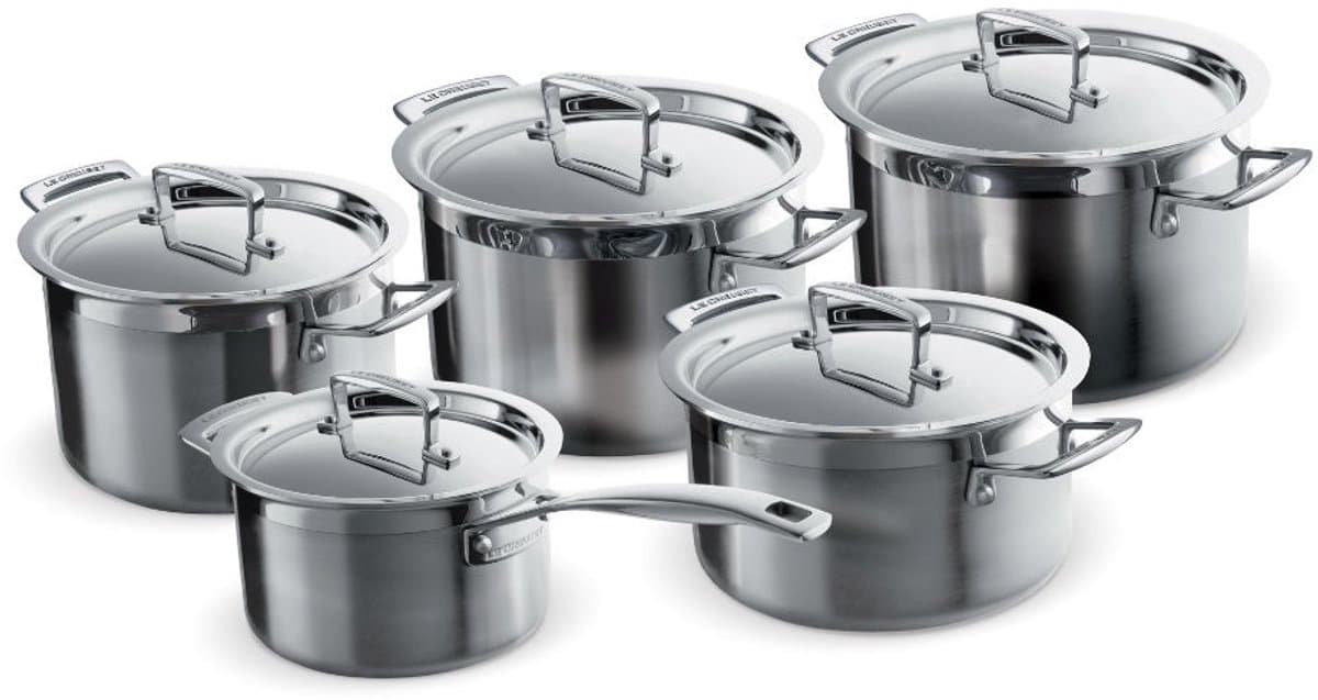 Le Creuset 3-laags roestvrijstalen kookpotset - 5 stuks, zilver