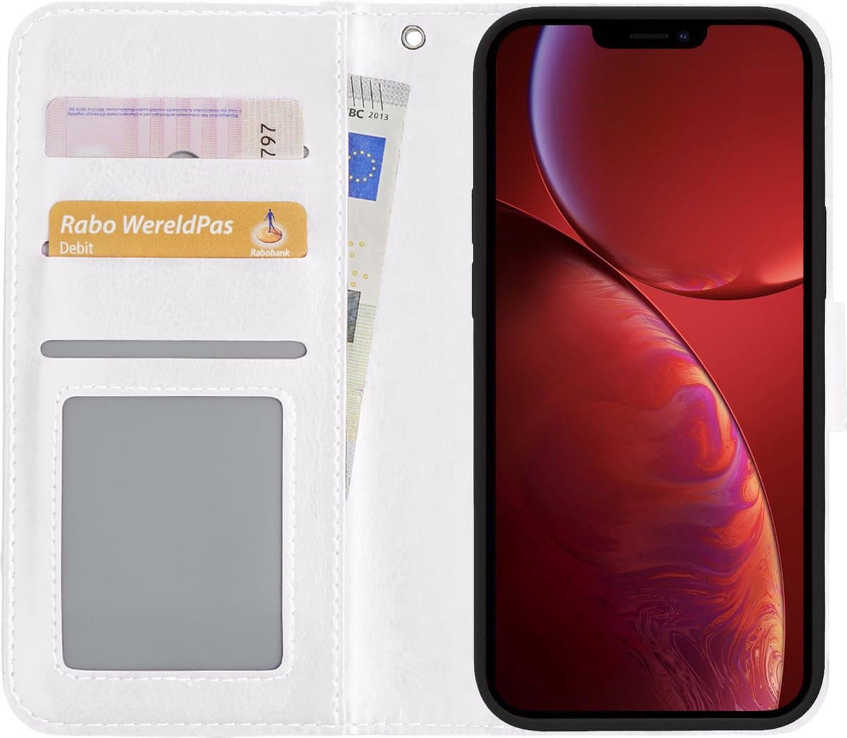 Hoesje - Met Pasjeshouder - Geschikt voor Apple iPhone 13 Pro Max - Luxe Bookcase Portemonee - Flip Case - Kunstleer Book Case - Flipcase - Book Cover - Walletcase - Portemonneehoes - Wit
