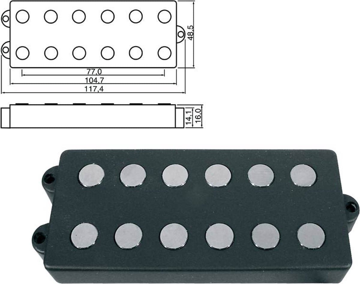 Boston PU-966-BK MM-model Pickup - Zwart Keramisch 6-snarig