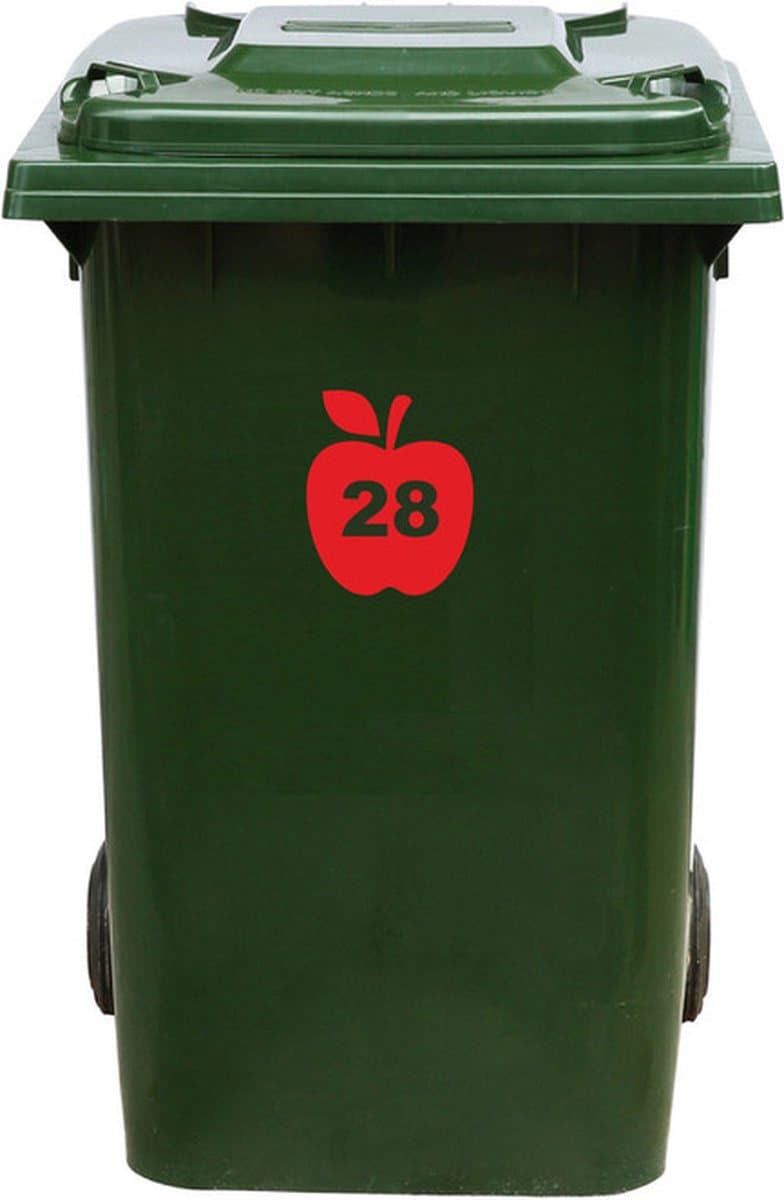 Kliko Sticker / Vuilnisbak Sticker - Appel - Nummer 28 - 16,5x20 - Rood