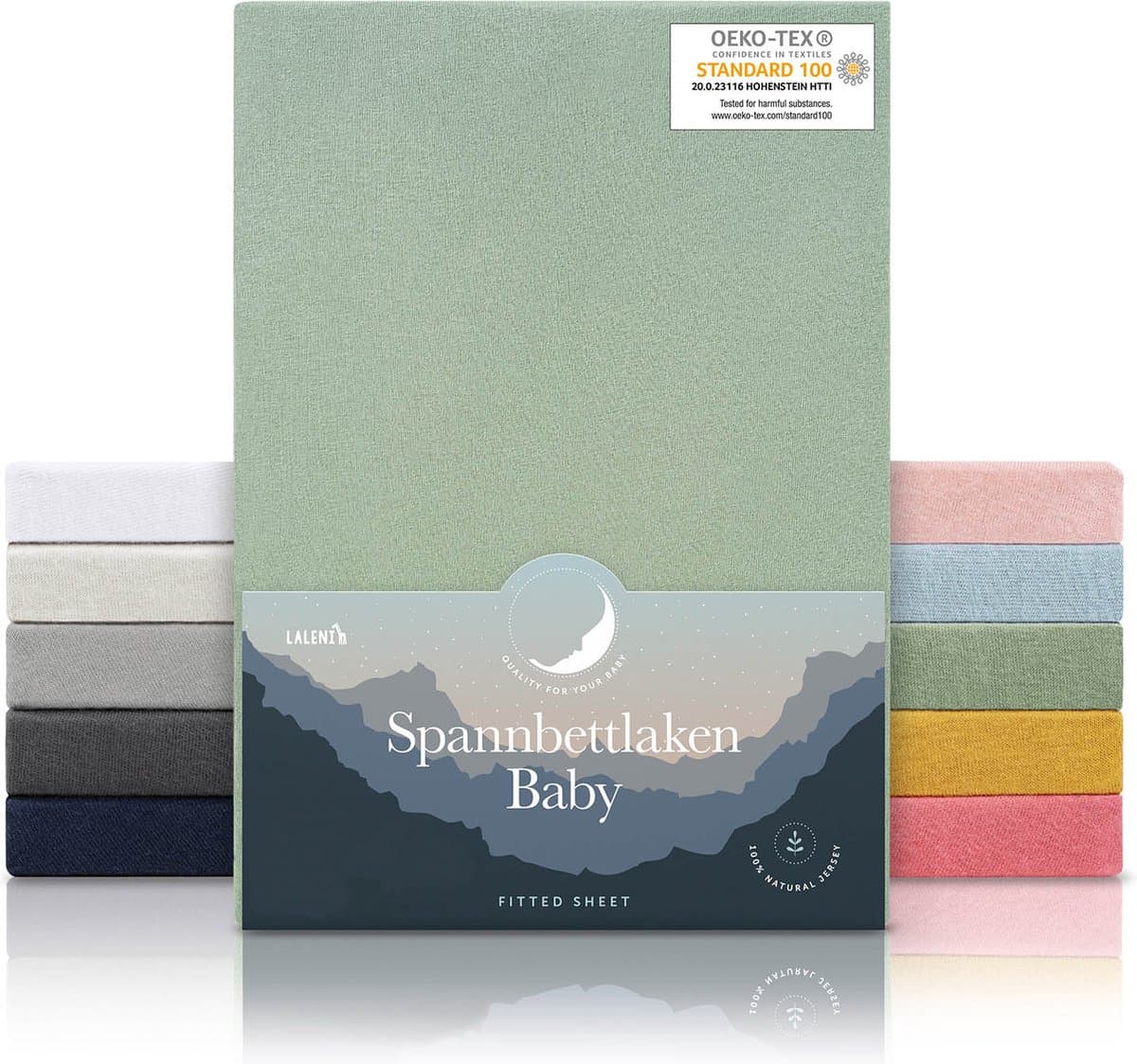 Laleni Jersey Baby/Kind Hoeslaken - Actief Ademend - Oeko-Tex Certificeerd - Babybed, Wieg, Kinderbed 60 x 120 x 15cm, zomer groen