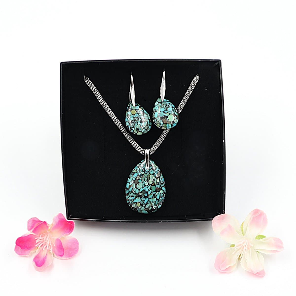 Gemstone set ketting en oorbellen Turkoois