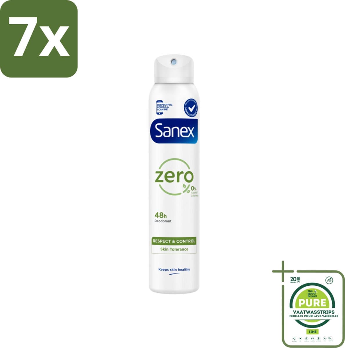7 x Sanex - Deodorant Spray - Zero% Normal Skin - Zonder Toevoegingen - 200 ml - Grootverpakking - Sanex Deodorant - Deodorant Spray - Natuurlijke Deodorant - Aluminiumvrij Deodorant - Alcoholvrij Deodorant