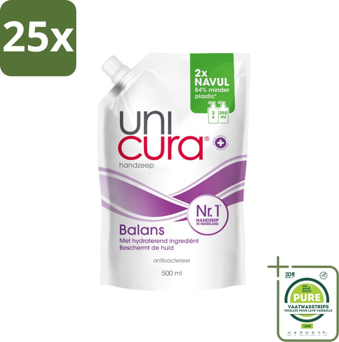 25 x Unicura – Vloeibare Handzeep Navulling – Balans – 500 ml - Grootverpakking - Handzeep - Antibacterieel - Zeepnavulling - Huidbescherming - Handen Reinigen
