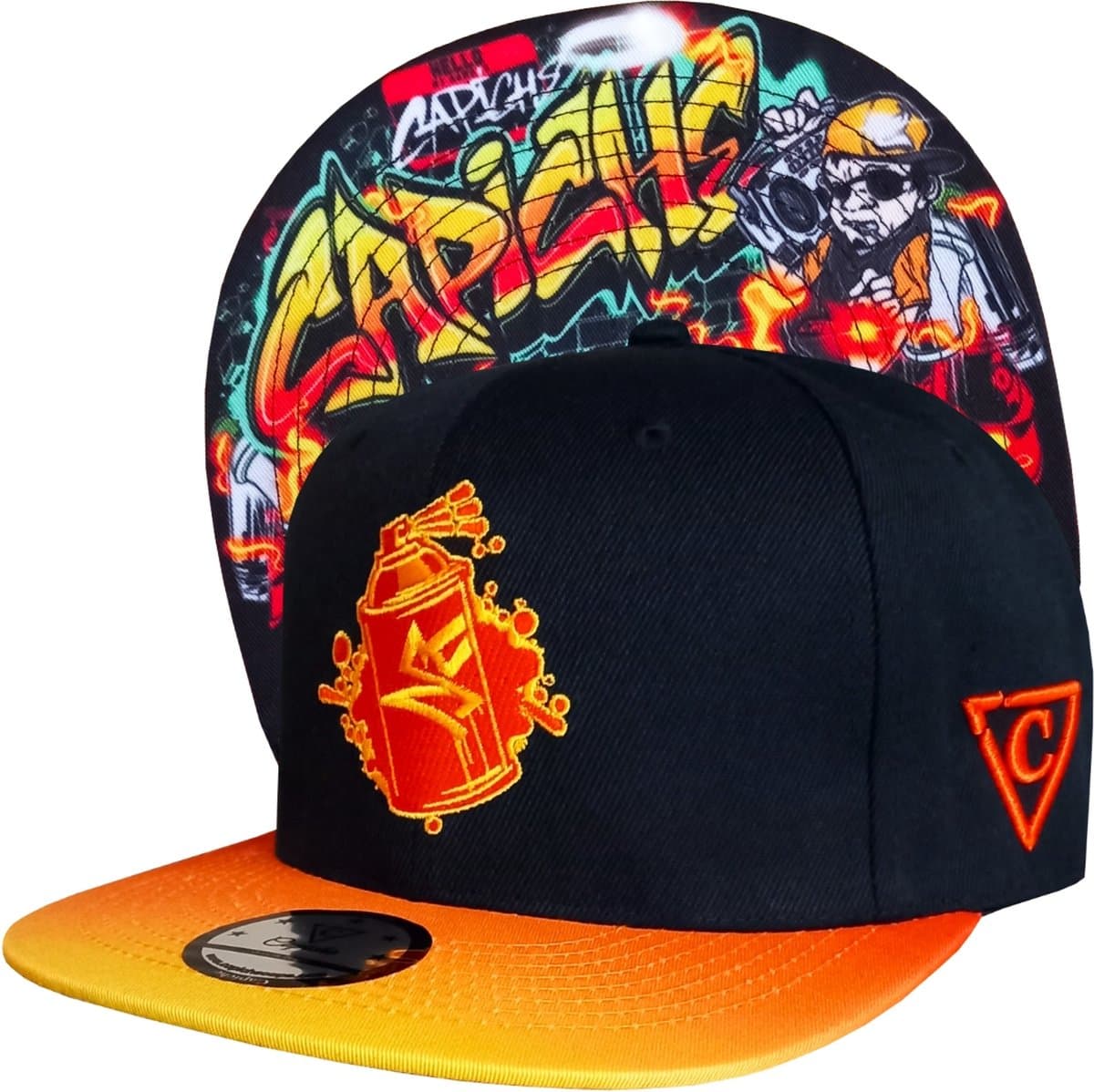 Capiche® Snapback Pet Heren – Beatboxer – Oranje Ombre & Zwart – Verstelbaar met Druksluiting – Capiche Caps – Graffiti Collectie
