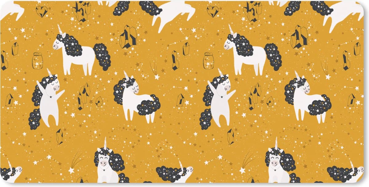Muismat XXL 90x45 cm - Bureau onderlegger - Bureau mat Meisjes - Unicorn - Sterren - Patronen - Girl - Kids - Kinderen - Kind - Bureaumat - Gaming mousepad xl - Bureaulegger groot - Computer deskmat