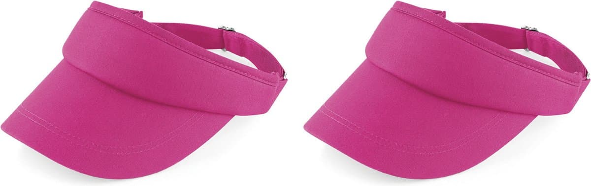 2x stuks zonneklep - fuchsia roze - volwassenen - sportieve zonneklep - katoen- verstelbaar - dames/heren