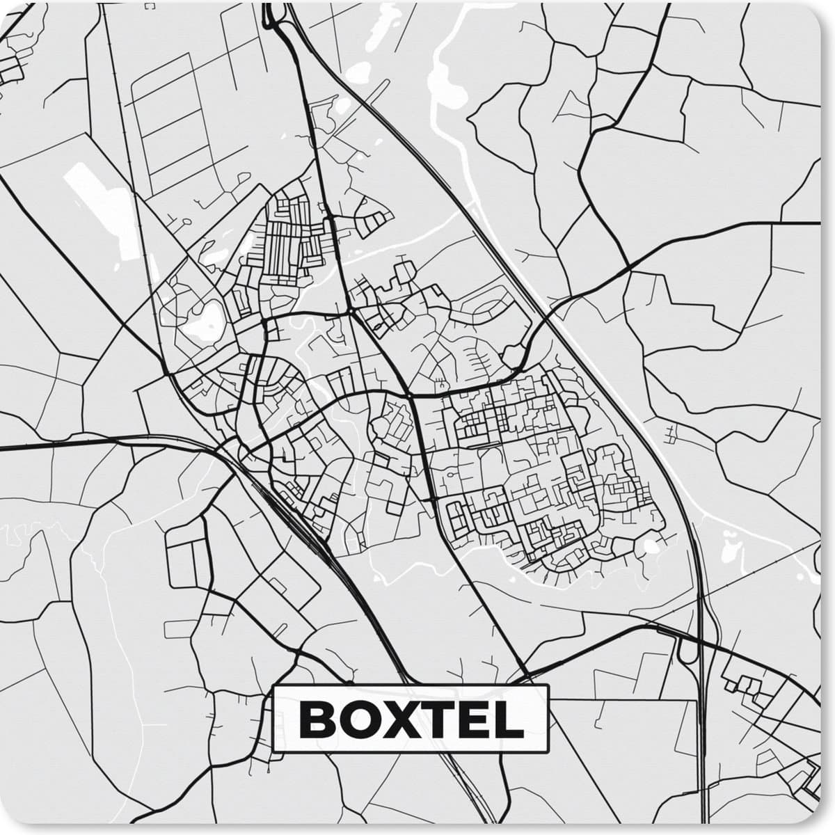 Muismat XXL 80x80 cm - Bureau onderlegger - Bureau mat Stadskaart - Boxtel - Grijs - Wit - Bureaumat - Gaming mousepad xl - Bureaulegger groot - Computer deskmat