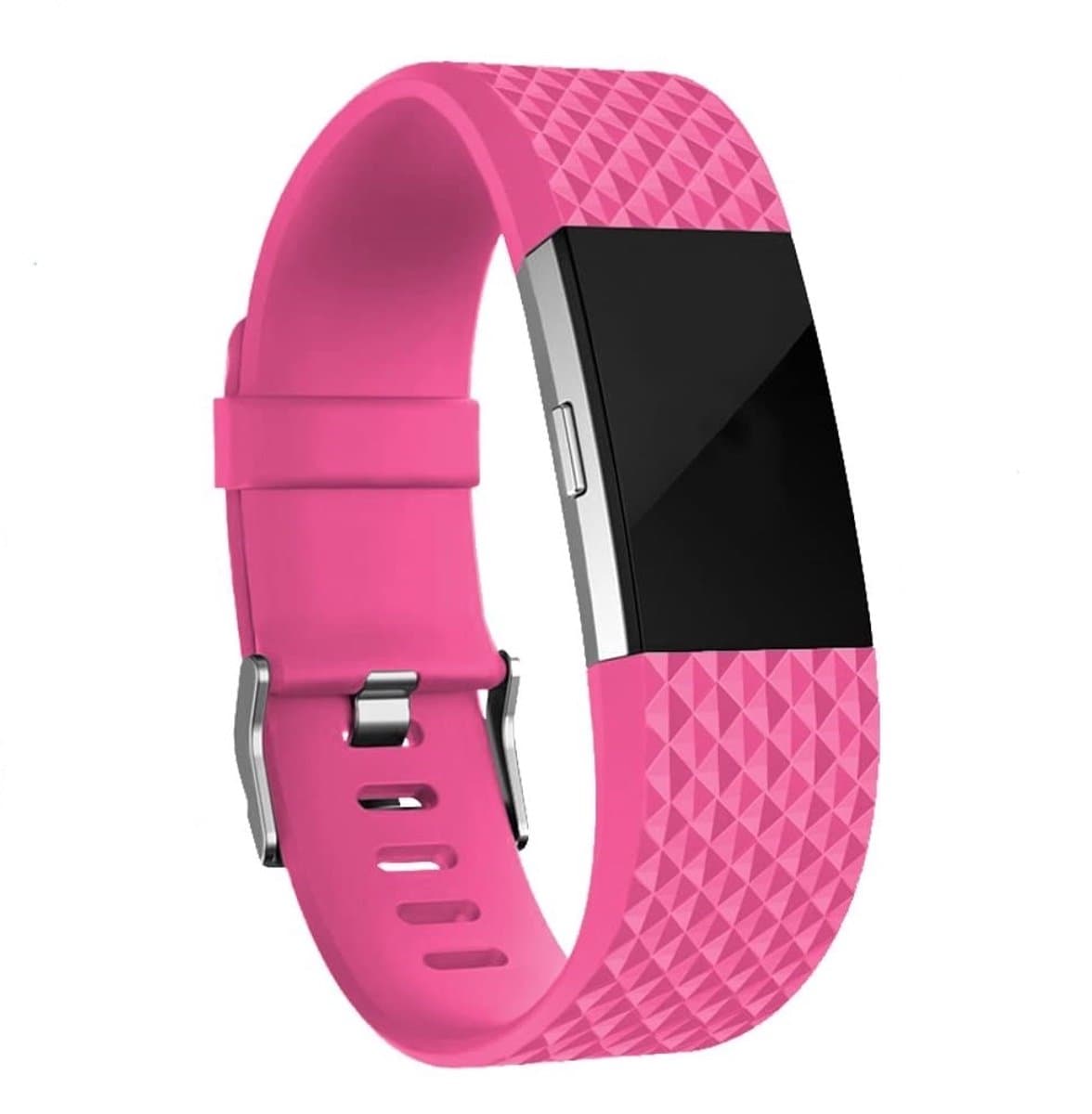 Fitbit Charge 2 diamant silicone band - knalroze - Maat S