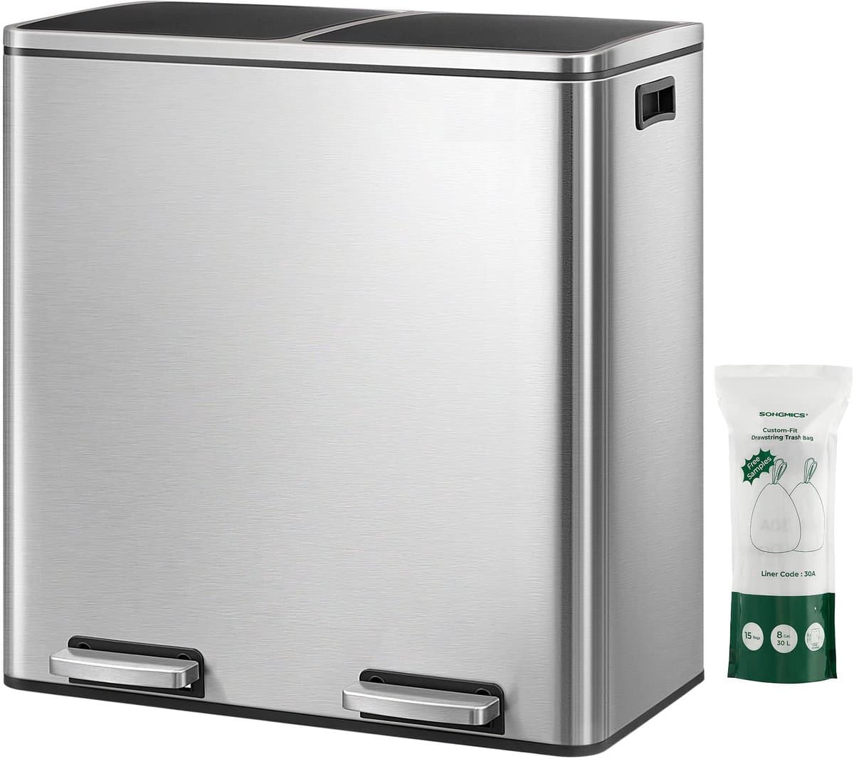 Conway Living® - Prullenbak Afvalscheiding 60 Liter - Prullenbak 2 vakken - 2 x 30 Liters - Soft-Close - Afvalscheidingprullenbakken - 59x36x65 cm - Pedaalemmer - Vuilnisbak - Grijs