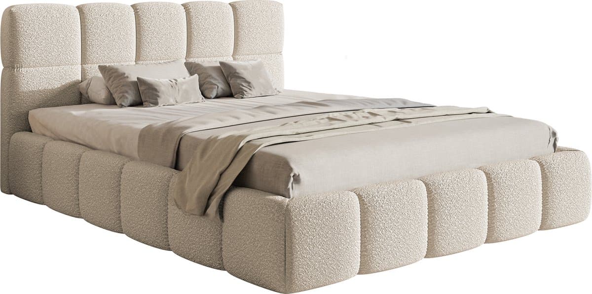 Selsey - Cloudy- Gestoffeerd bed met opbergruimte - 160x200 cm - lichtbeige