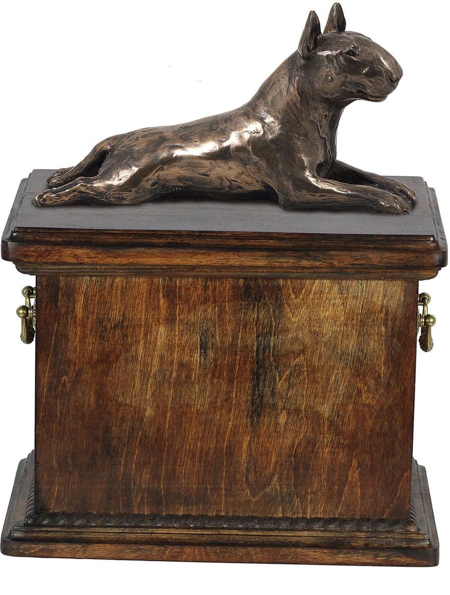 Elegante urn voor Bull Terrier met beeldje in klassieke stijl