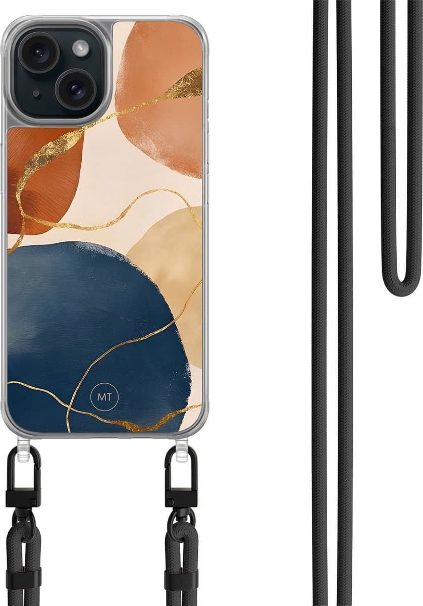 Hoesje met koord geschikt voor iPhone 14 - Abstract harmony - Inclusief zwart koord - Crossbody beschermhoes - Transparant, Multi - Mooie Telefoonhoesjes