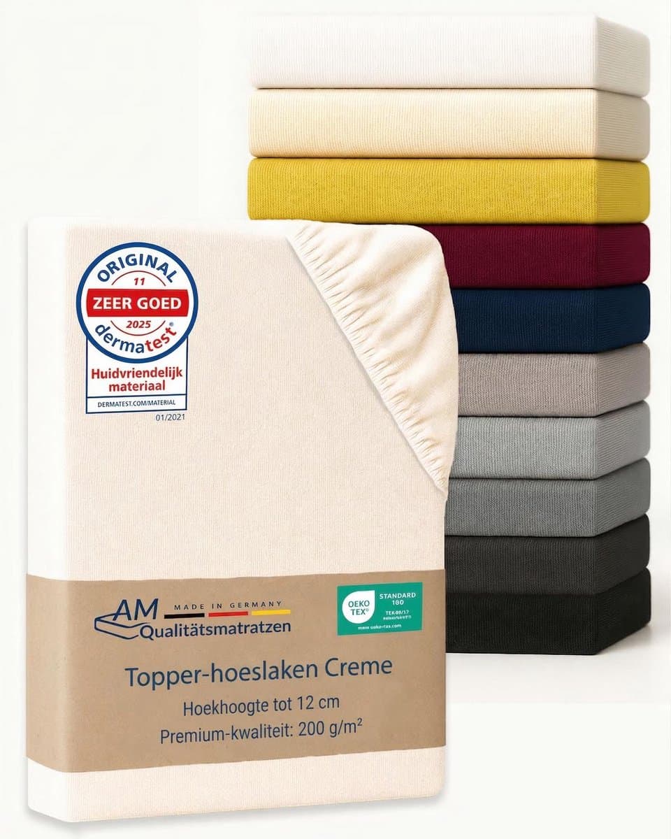 AM Qualitätsmatratzen Premium hoeslaken 105 x 190 cm boxspringbed (200gsm) in creme - Made in Germany - OEKO TEX gecertificeerd topper hoeslaken - Jersey hoeslaken - Fitted Sheets