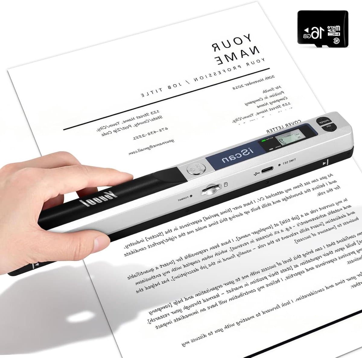 Handscanner, documentenscanner, A4, 900 dpi, hoge resolutie, kleurenfoto, draagbare scanner, JPG/PDF-formaat, USB 2.0, draagbare documentenscanner voor documenten, kwitanties, foto's (zilver)