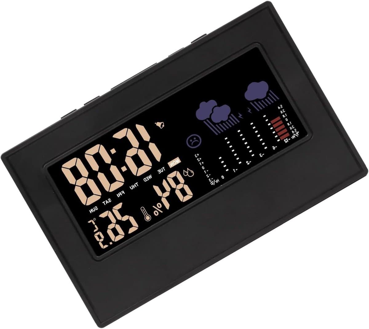 Weerstation Klok - Kalender Weer Monitor - Binnenklimaat Bewaken - Kleurrijk Led Scherm - 14 x 9.2 cm - Zwart