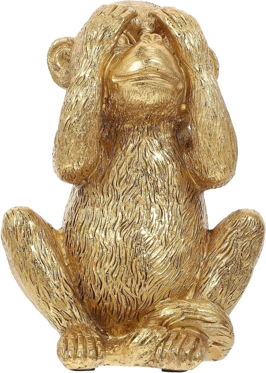 JGS Premium - Abstracte kunst aapfiguur met gouden accenten voor Feng Shui decoratie - decoratieve dierenfiguur voor thuis - afbeelding van de drie wijze apen - geen kwaad, geen waarheden.