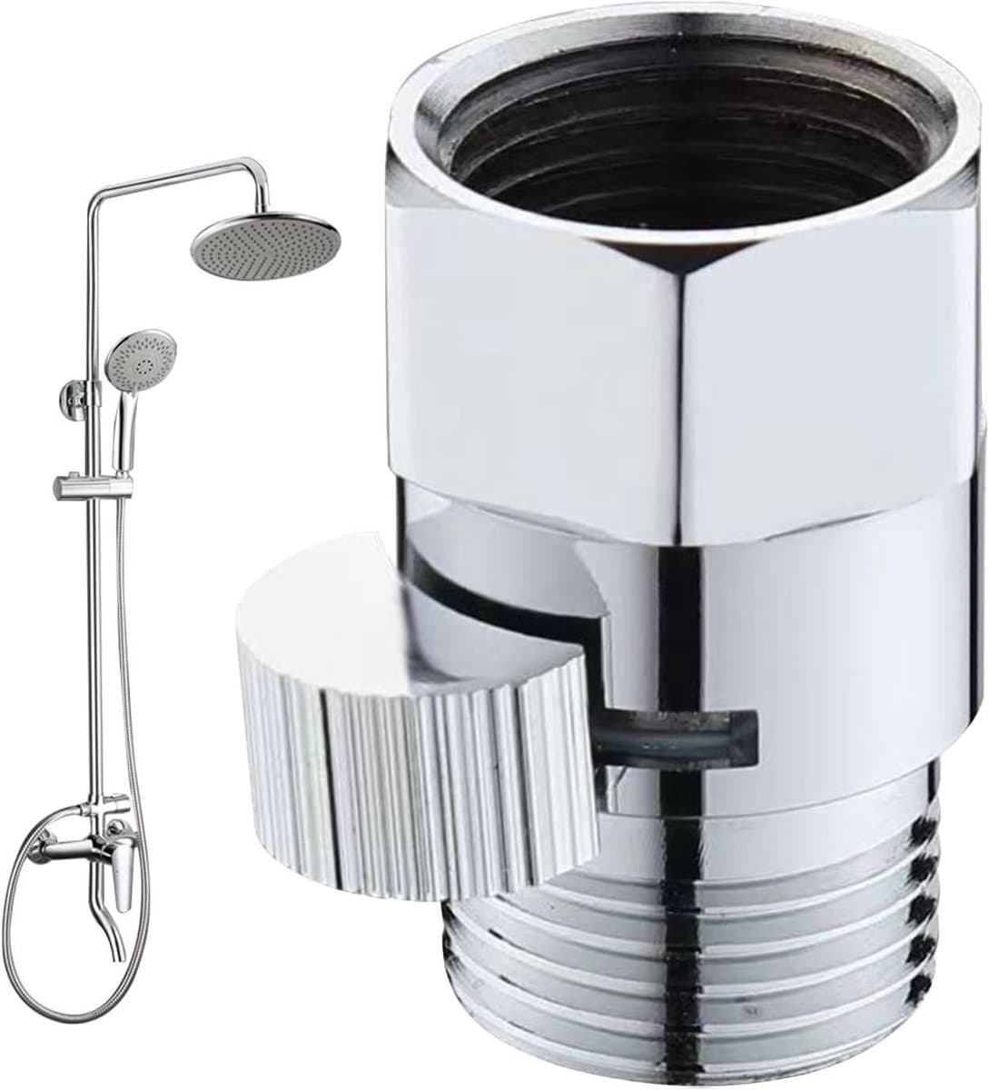 Waterstroom Regelventiel - Douche Afsluiter - Waterbesparing Douche - Lekvrije Aansluiting - 30x30x40 mm - Zilverkleurig