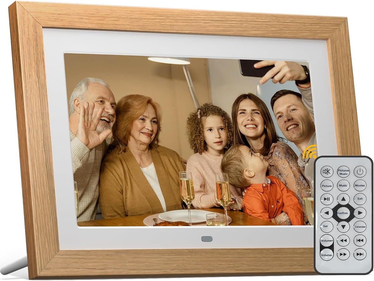 Digitale Fotolijst - Album Beeldscherm - Herinneringen Tonen - Afneembaar Houten Frame - 10 Inch HD - Houtkleurig