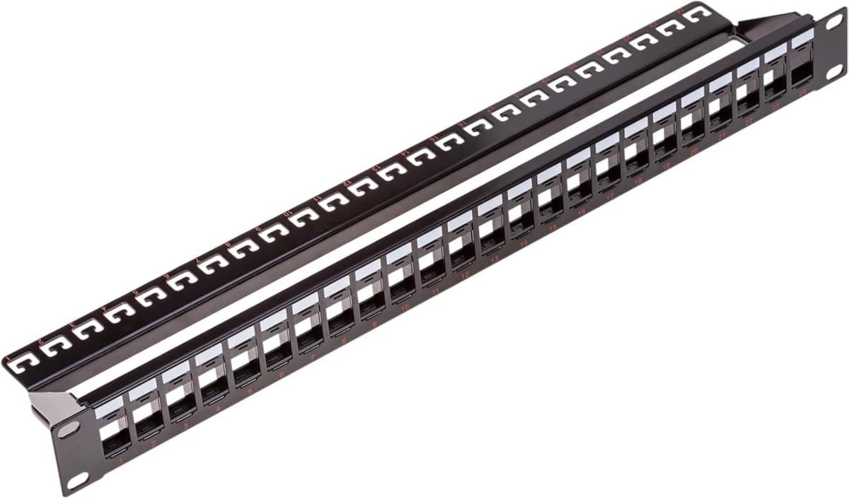 Patchpaneel Rack - Netwerk Paneel - Netwerk Organisatie - 24 Keystone Poorten - 19 Inch - Zwart