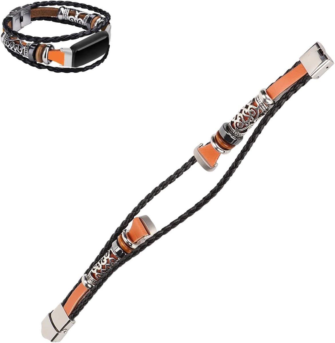 Elegante leren vervangband voor Fitbit Luxe, vintage etnisch design, armband voor vrouwen en meisjes