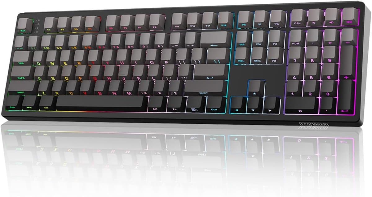 EPOMAKER TH108 - Full Size Mechanisch Toetsenbord - 100% Layout - Tri-Mode Draadloos - 8000mAh Batterij - Gasket Mount - Hot-Swap - RGB Backlight - PBT Keycaps - Grijs