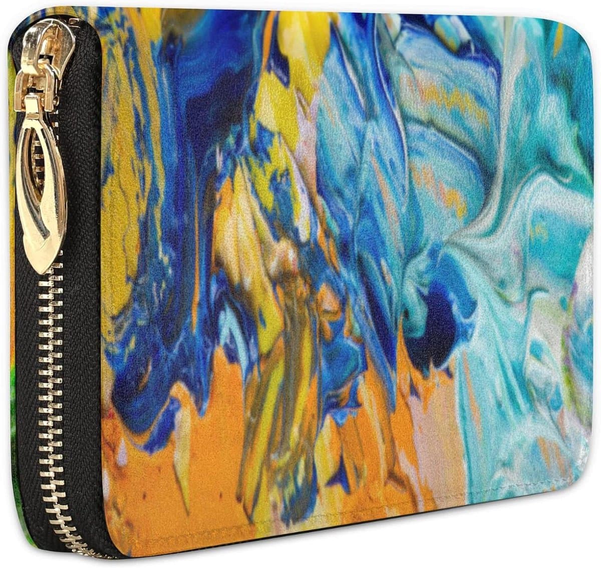 Portemonnee Dames - Portemonnee met Rits - Organiseren van Geld - Abstracte Print - 19 x 11 cm - Geel