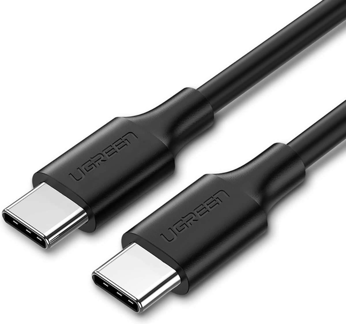 Ugreen USB 2.0 Type-C M-M ronde nikkelen kabel zwart 1 m, compatibel met iPhone 17/16/15, Google Pixel 4, Samsung Galaxy S20, Huawei P30 en meer