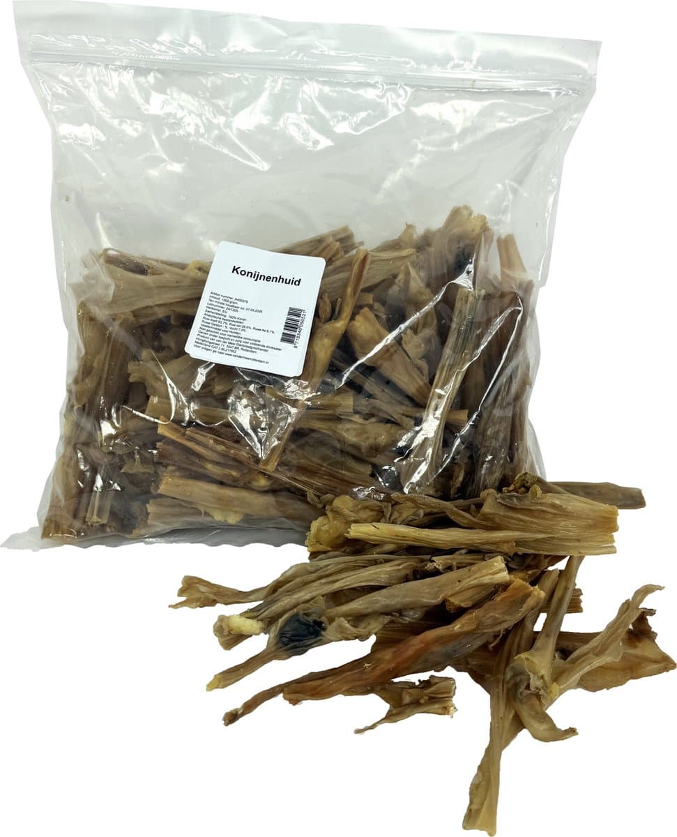Petsnack Konijnhuid Gezaagd - Eiwitrijke Hondensnack 1kg - Natuurlijke Traktatie zonder Toevoegingen