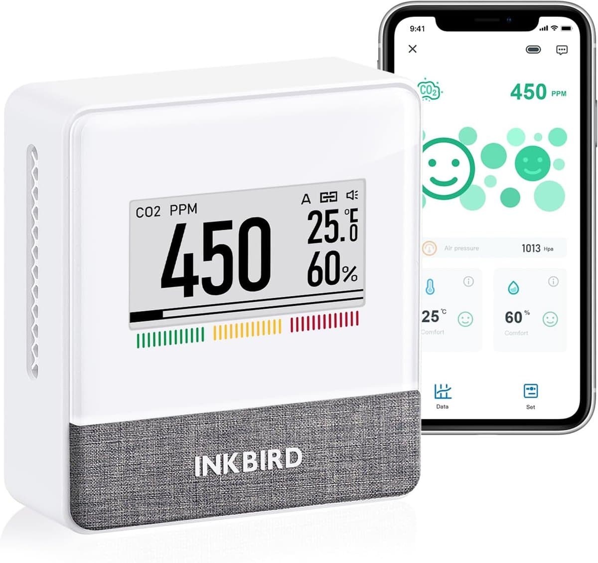 Inkbird Bluetooth CO2 Meter, IAM-T1 Air Quality Meter Thermometer Hygrometer Air Pressure with Electronic Ink Screen, App Monitor, 4 Years Battery Life, for Home, Office