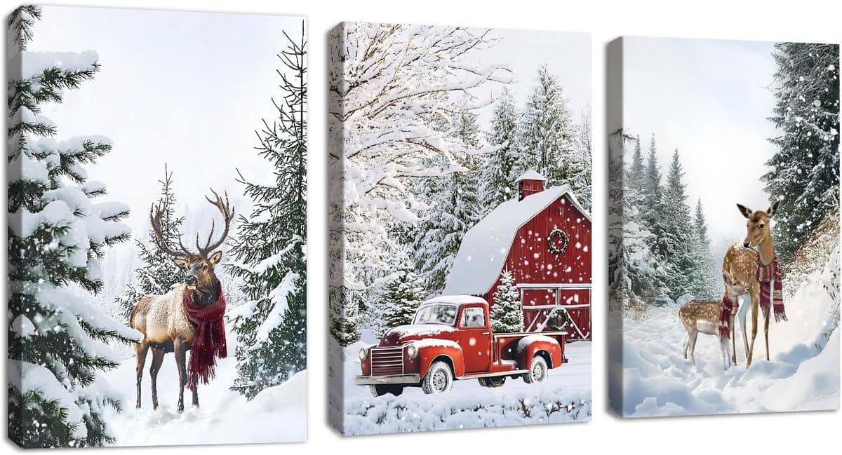 Set van 3 Winterse Bos Sneeuw Canvas Wanddecoratie voor Woonkamer en Slaapkamer