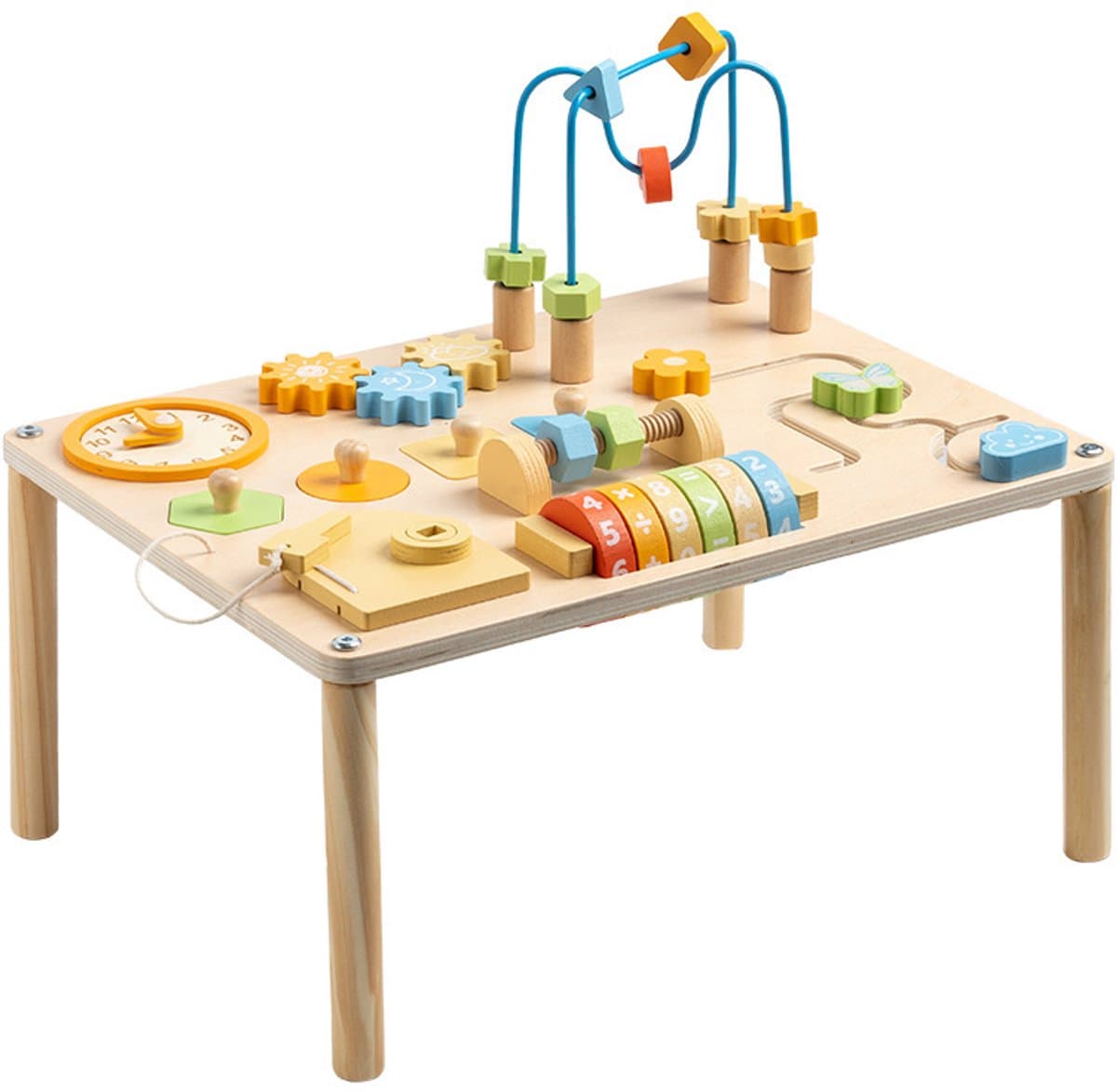 Multifunctioneel speelbord voor de vroege ontwikkeling van kinderen – 8-in-1 houten Montessori-speelgoed – Speelbord met kralenlabyrint en vormsorteerder – Educatief en leuk zintuiglijk speelgoed, geschikt voor baby’s vanaf 12 maanden